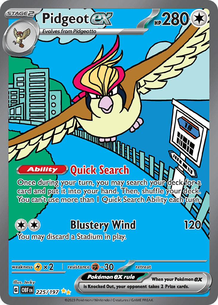 Pidgeot ex Special Illustration Rare from Pokemon Obsidian Flames.