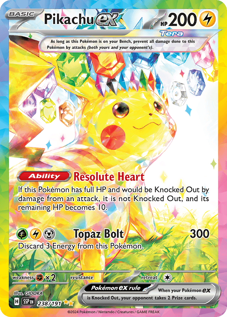 Pikachu ex 238/191 Special Illustration Rare from Surging Sparks.