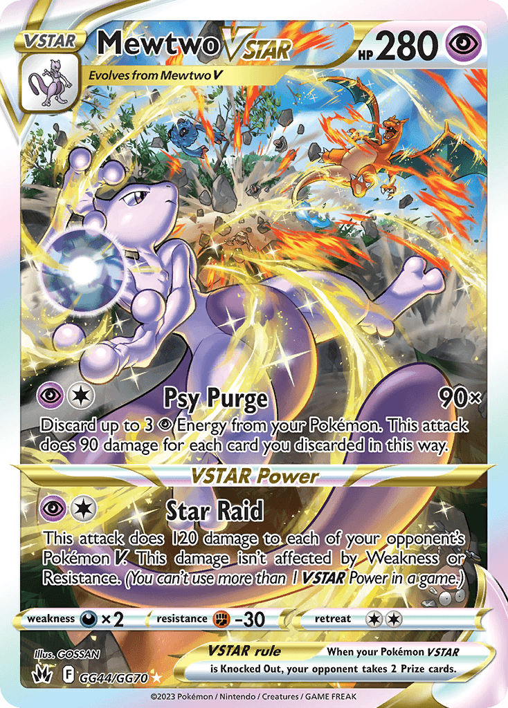 Mewtwo VSTAR GG44/GG70 from Crown Zenith Galarian Gallery; representative card, not 30th Celebration card art.