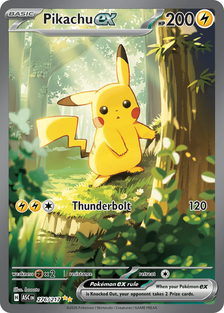 Pikachu ex 276 from Ascended Heroes; representative card, not 30th Celebration card art.