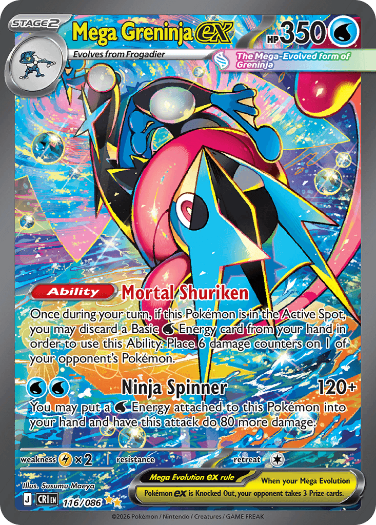 Mega Greninja ex 116/086 from Chaos Rising; representative card, not 30th Celebration card art.